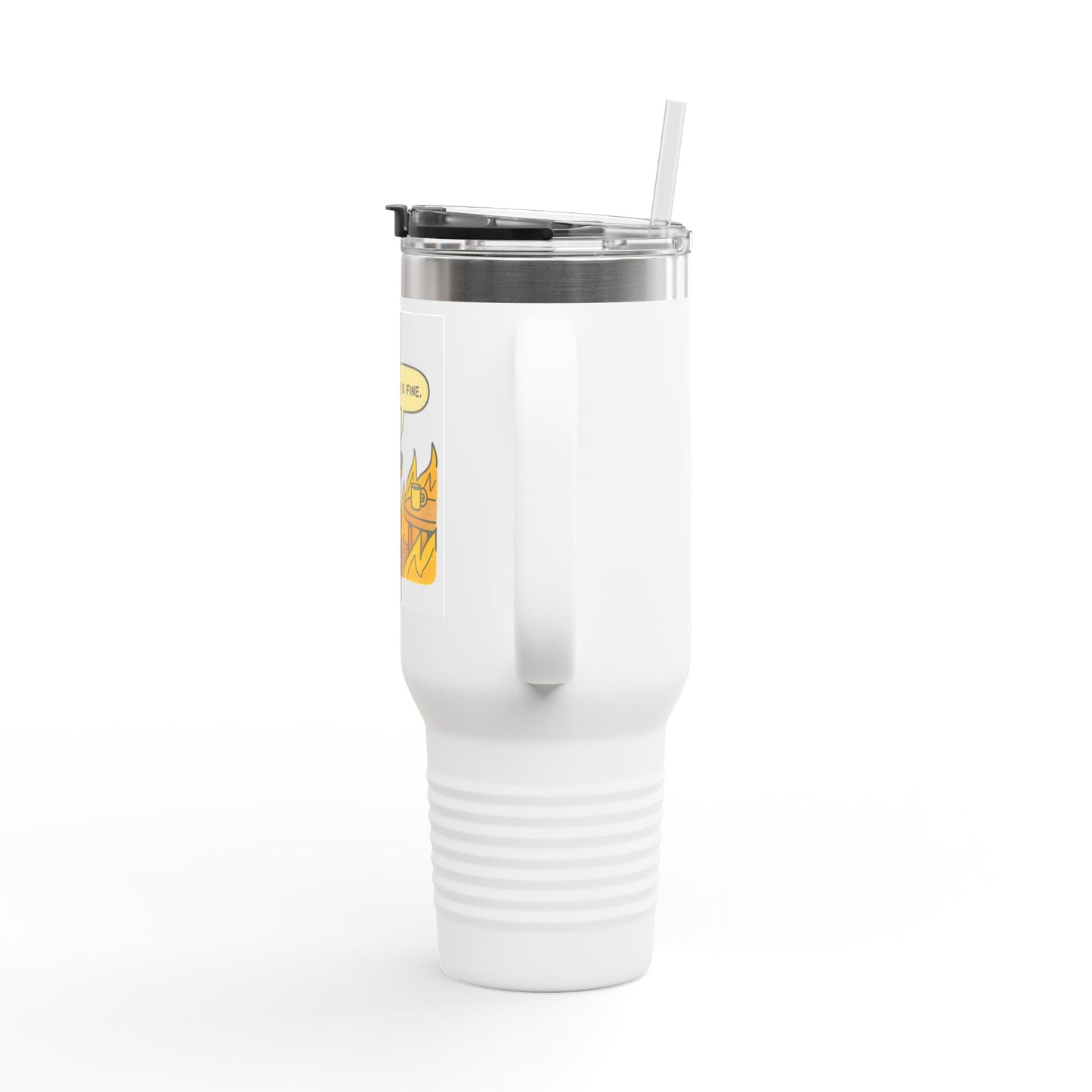 40oz Insulated Travel Mug — 'This Is Fine' Fire Dog Cartoon Design