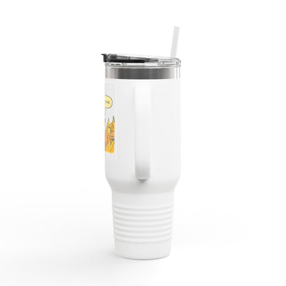 40oz Insulated Travel Mug — 'This Is Fine' Fire Dog Cartoon Design