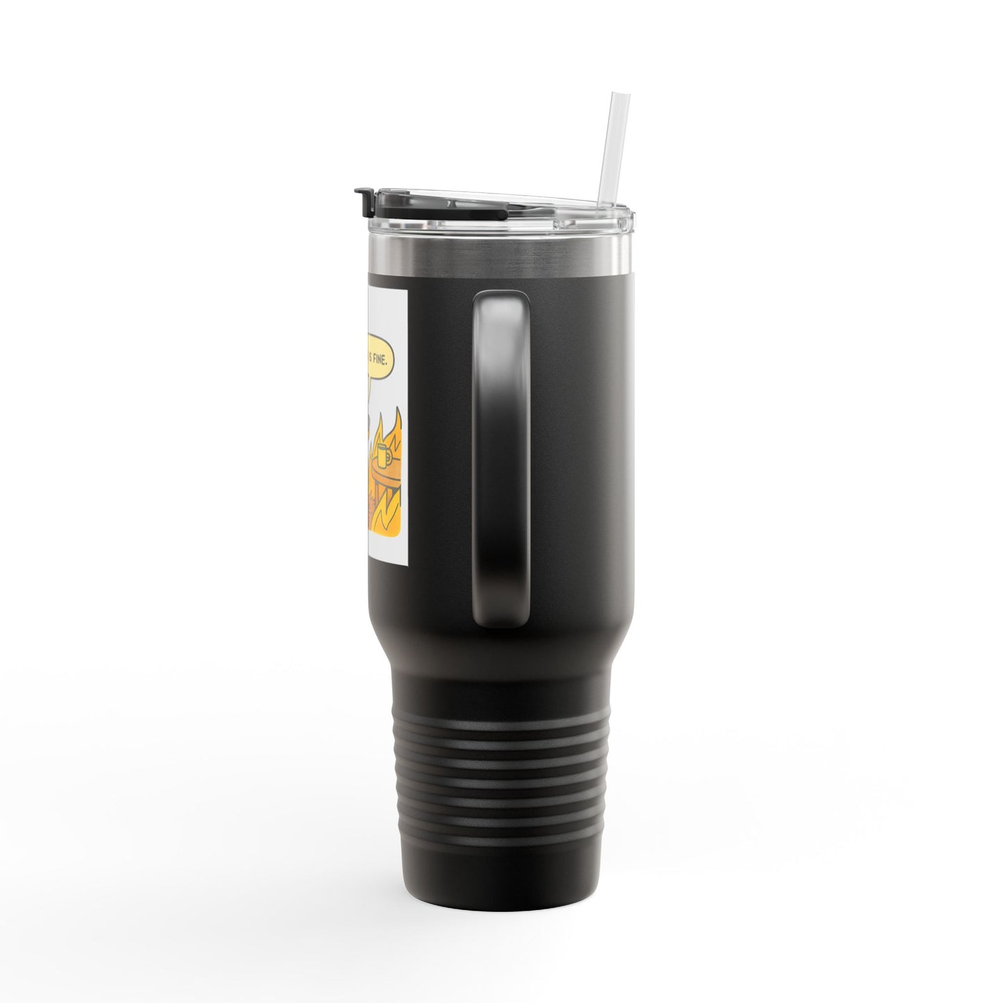 40oz Insulated Travel Mug — 'This Is Fine' Fire Dog Cartoon Design