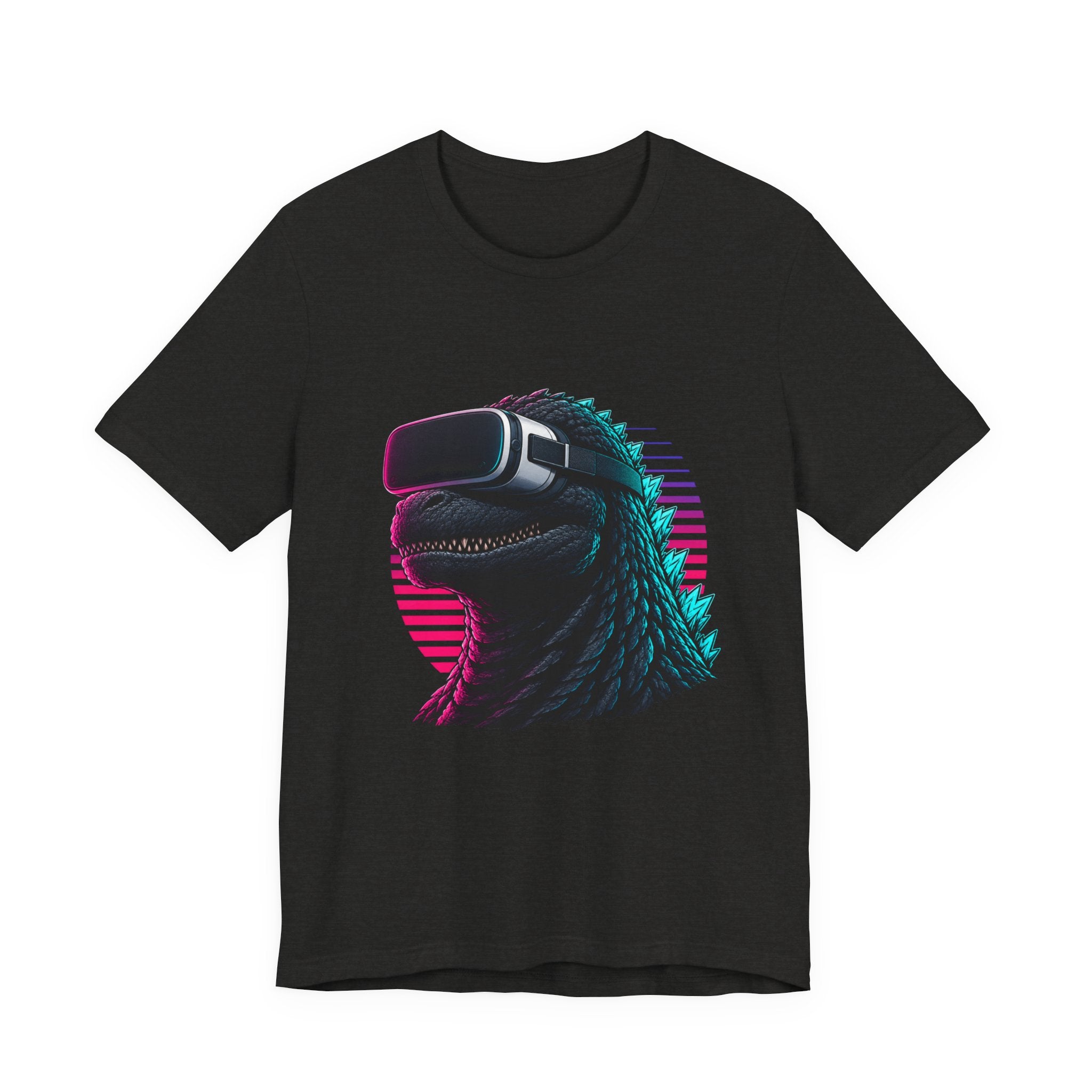 Synthwave Godzilla VR Tee, Retro Neon Dino Gamer Graphic Shirt