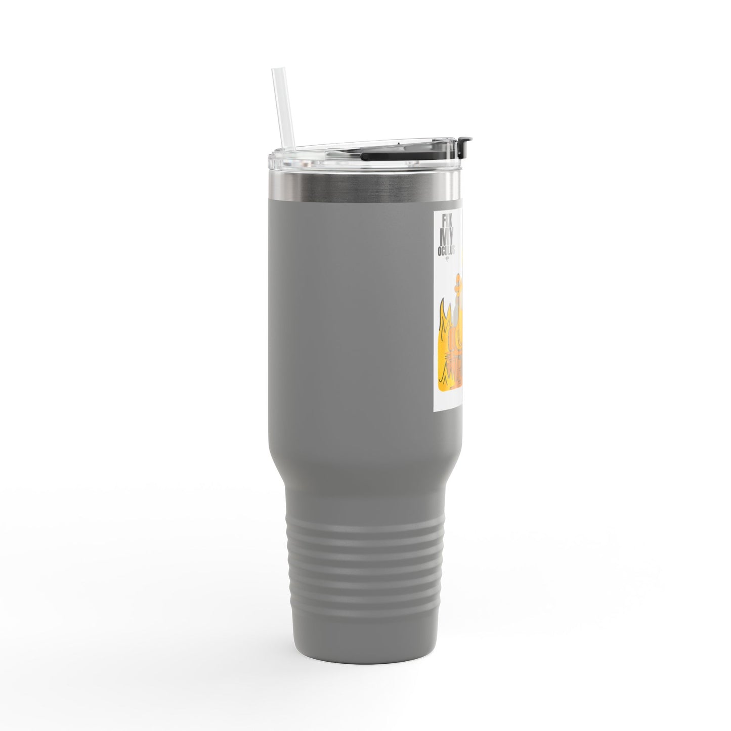 40oz Insulated Travel Mug — 'This Is Fine' Fire Dog Cartoon Design