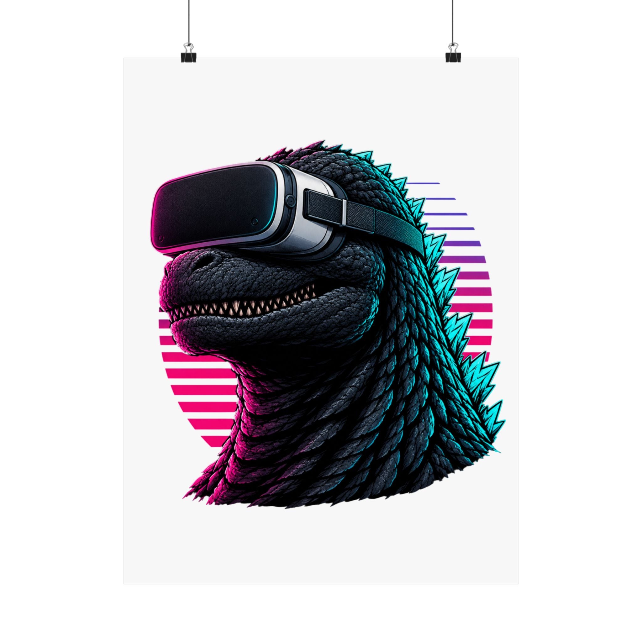 Synthwave Godzilla VR Poster, Retro Neon Kaiju Gamer Wall Art