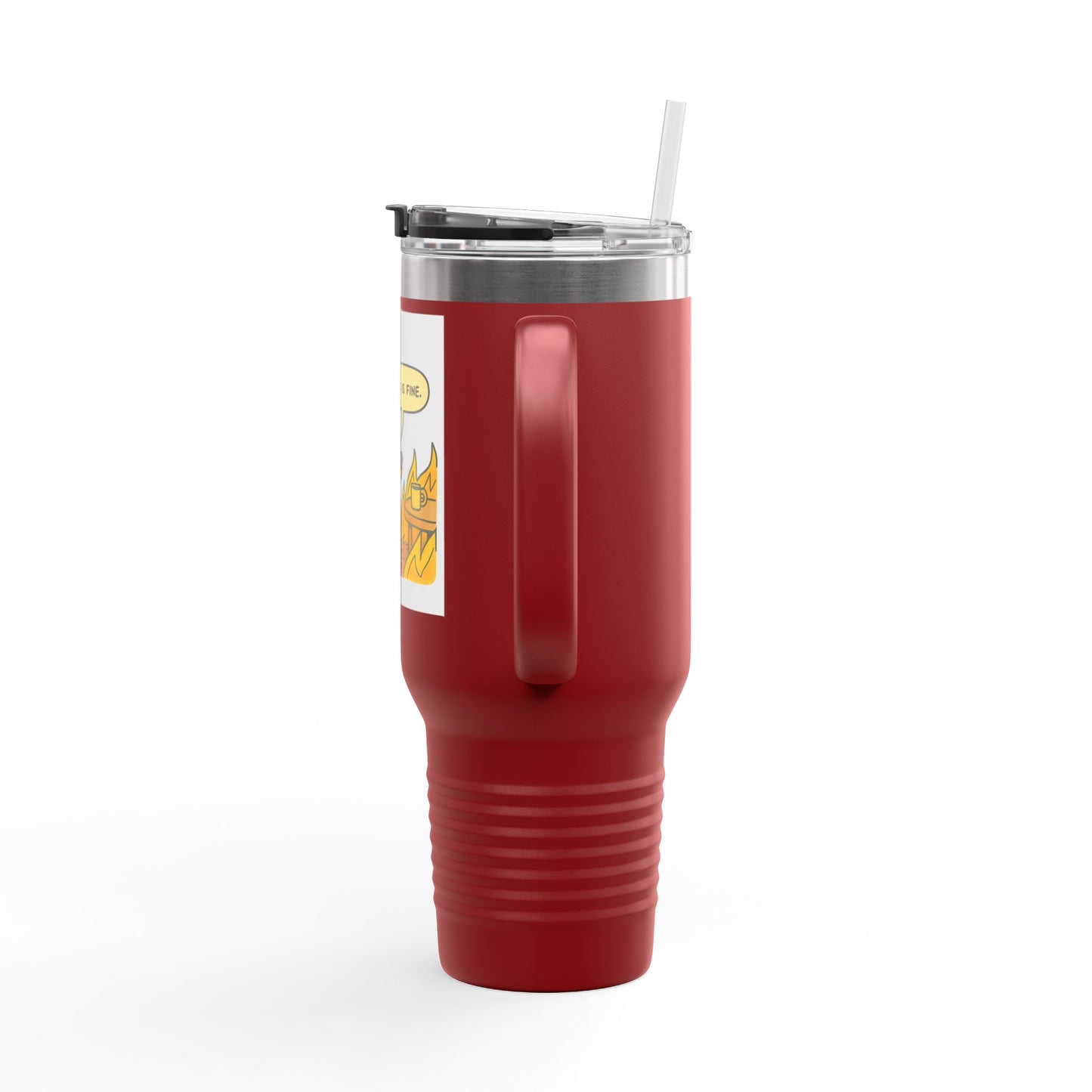 40oz Insulated Travel Mug — 'This Is Fine' Fire Dog Cartoon Design
