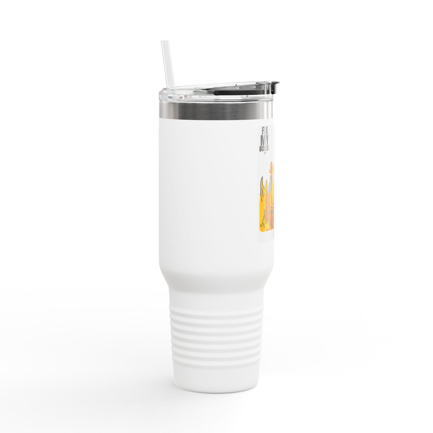40oz Insulated Travel Mug — 'This Is Fine' Fire Dog Cartoon Design