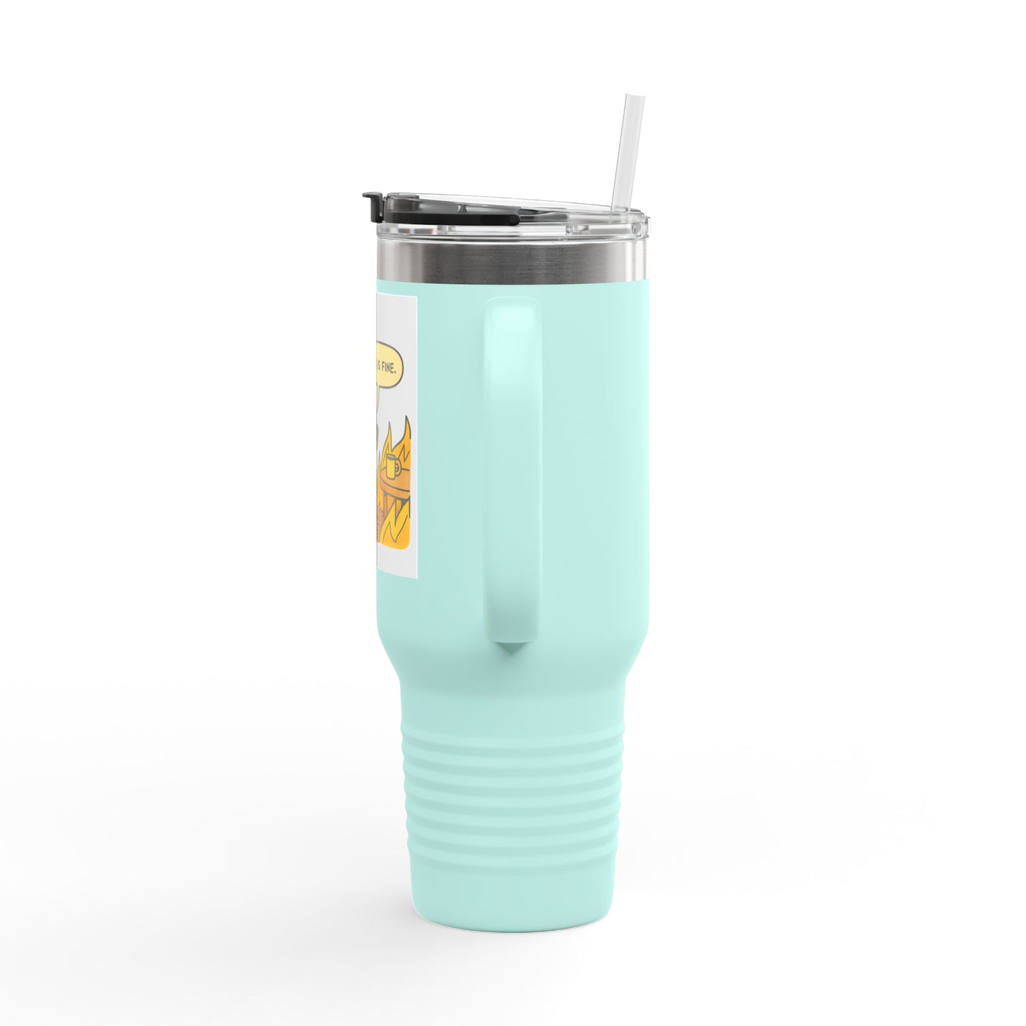40oz Insulated Travel Mug — 'This Is Fine' Fire Dog Cartoon Design