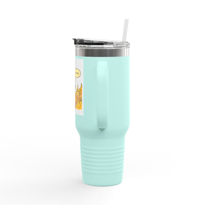 40oz Insulated Travel Mug — 'This Is Fine' Fire Dog Cartoon Design