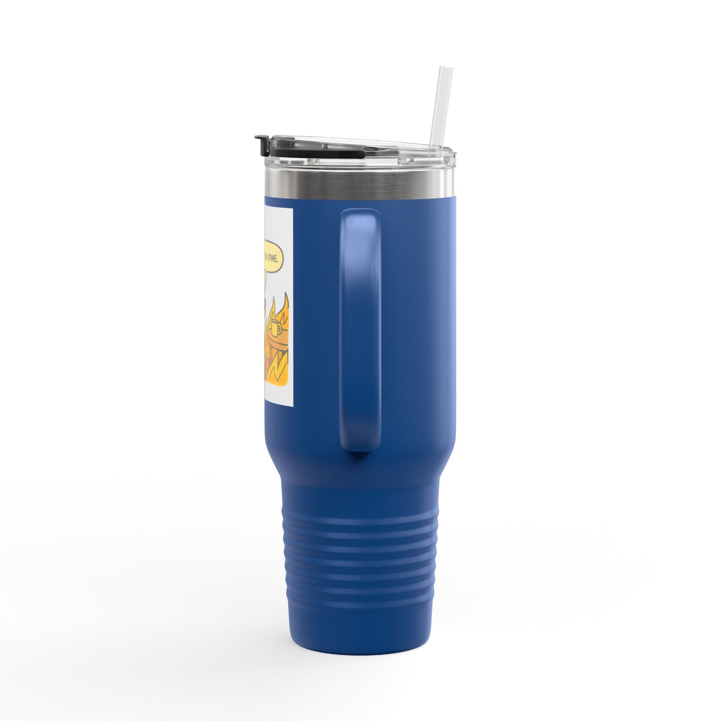 40oz Insulated Travel Mug — 'This Is Fine' Fire Dog Cartoon Design