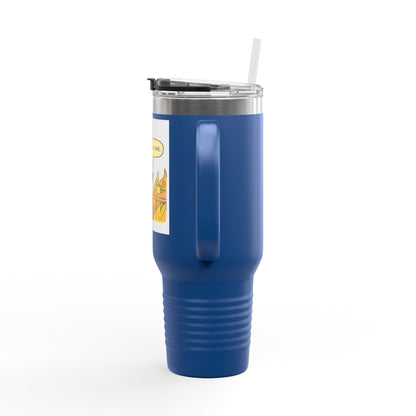 40oz Insulated Travel Mug — 'This Is Fine' Fire Dog Cartoon Design