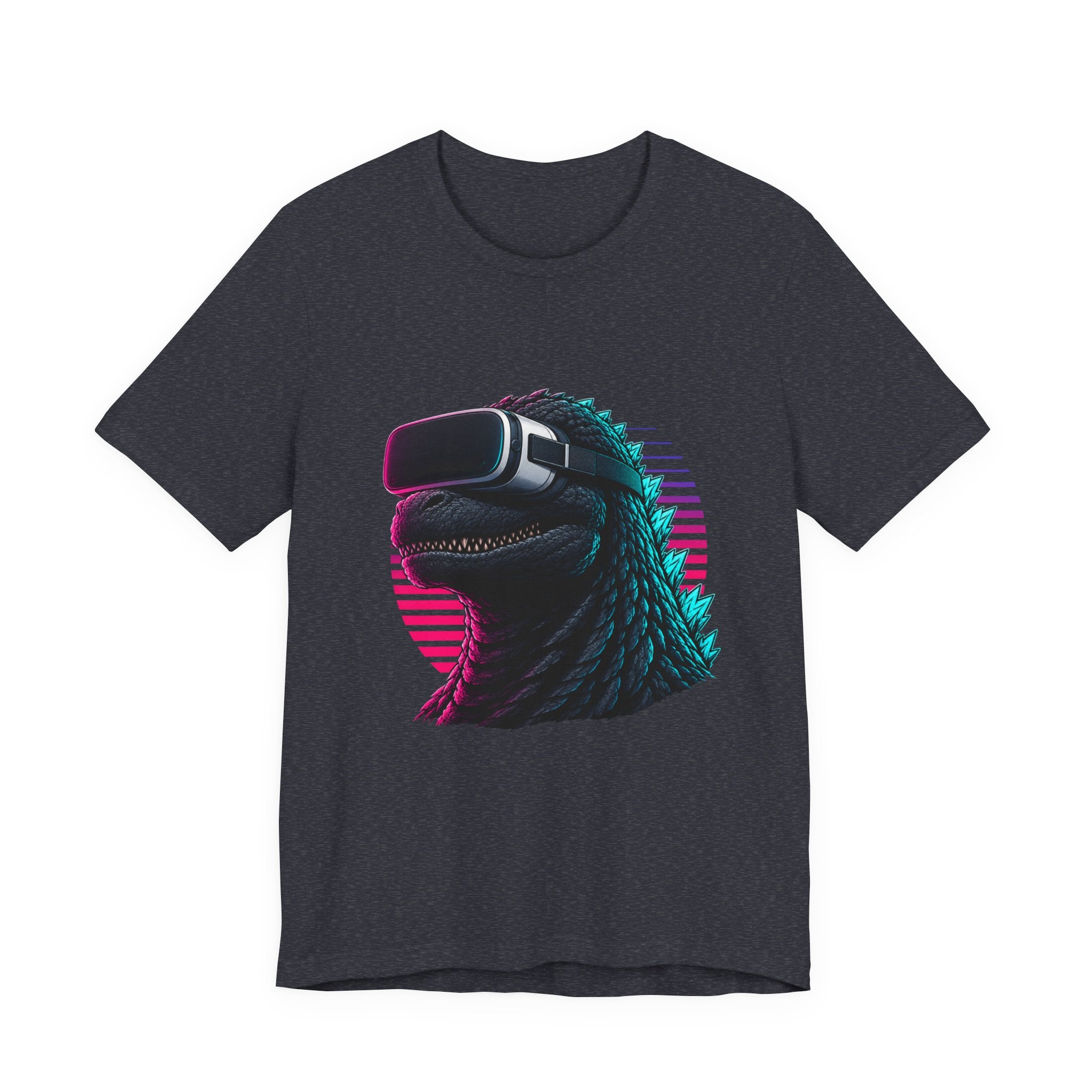 Synthwave Godzilla VR Tee, Retro Neon Dino Gamer Graphic Shirt
