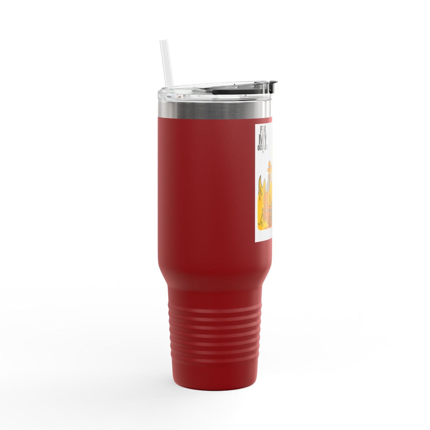 40oz Insulated Travel Mug — 'This Is Fine' Fire Dog Cartoon Design