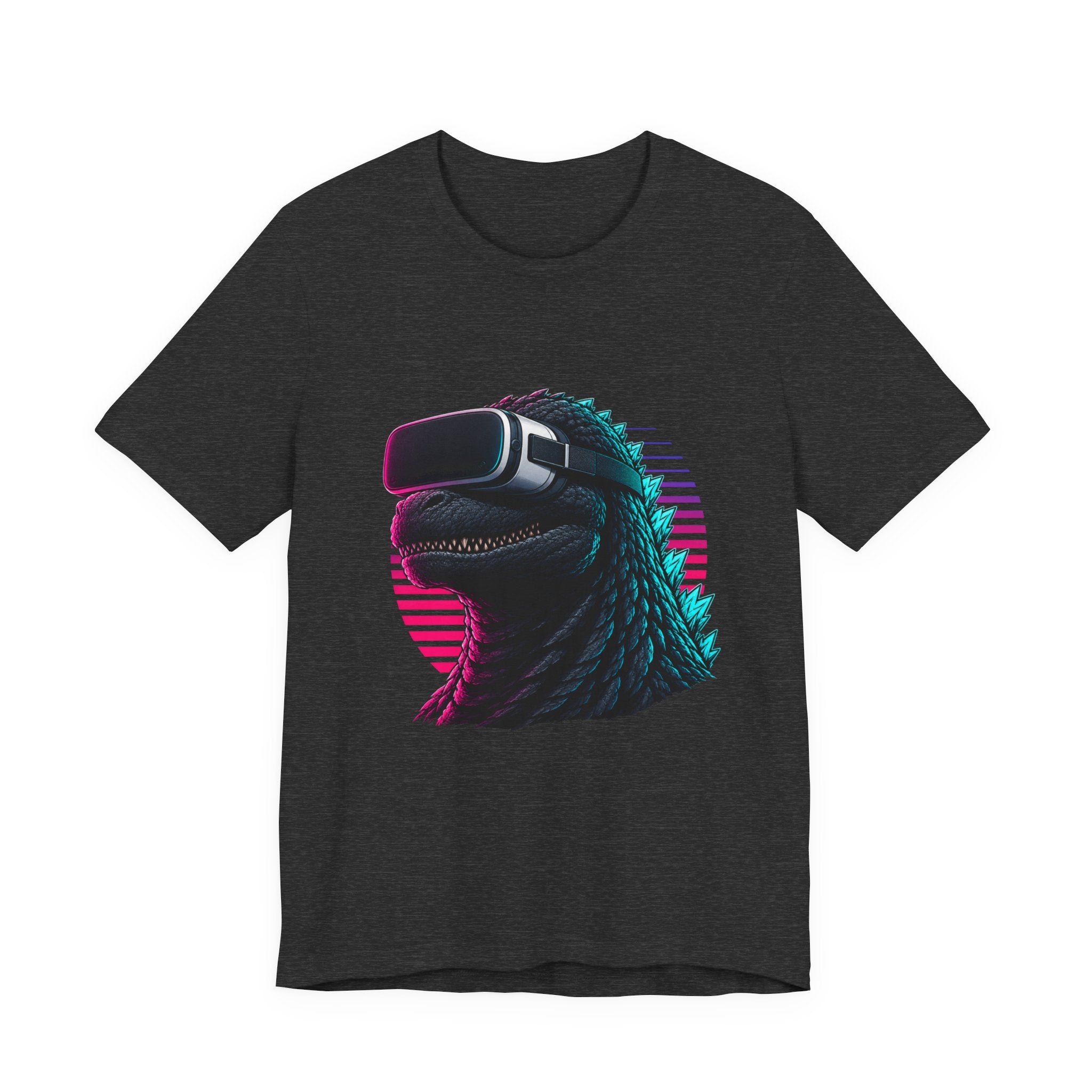 Synthwave Godzilla VR Tee, Retro Neon Dino Gamer Graphic Shirt