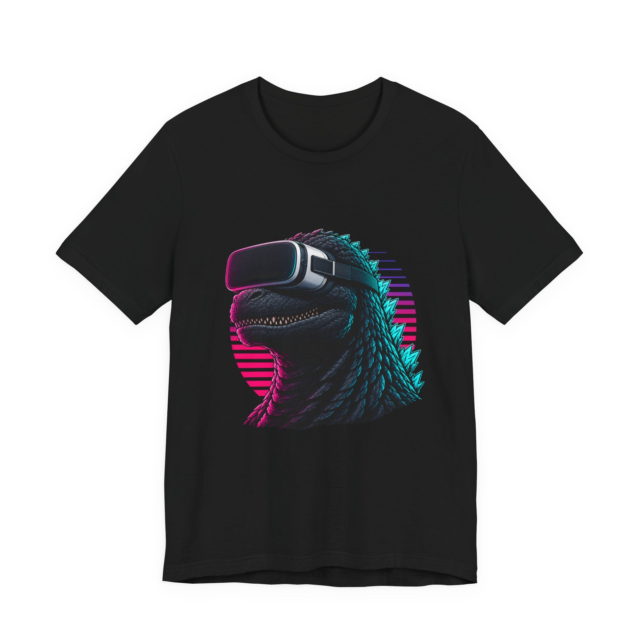 Synthwave Godzilla VR Tee, Retro Neon Dino Gamer Graphic Shirt