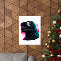 Synthwave Godzilla VR Poster, Retro Neon Kaiju Gamer Wall Art