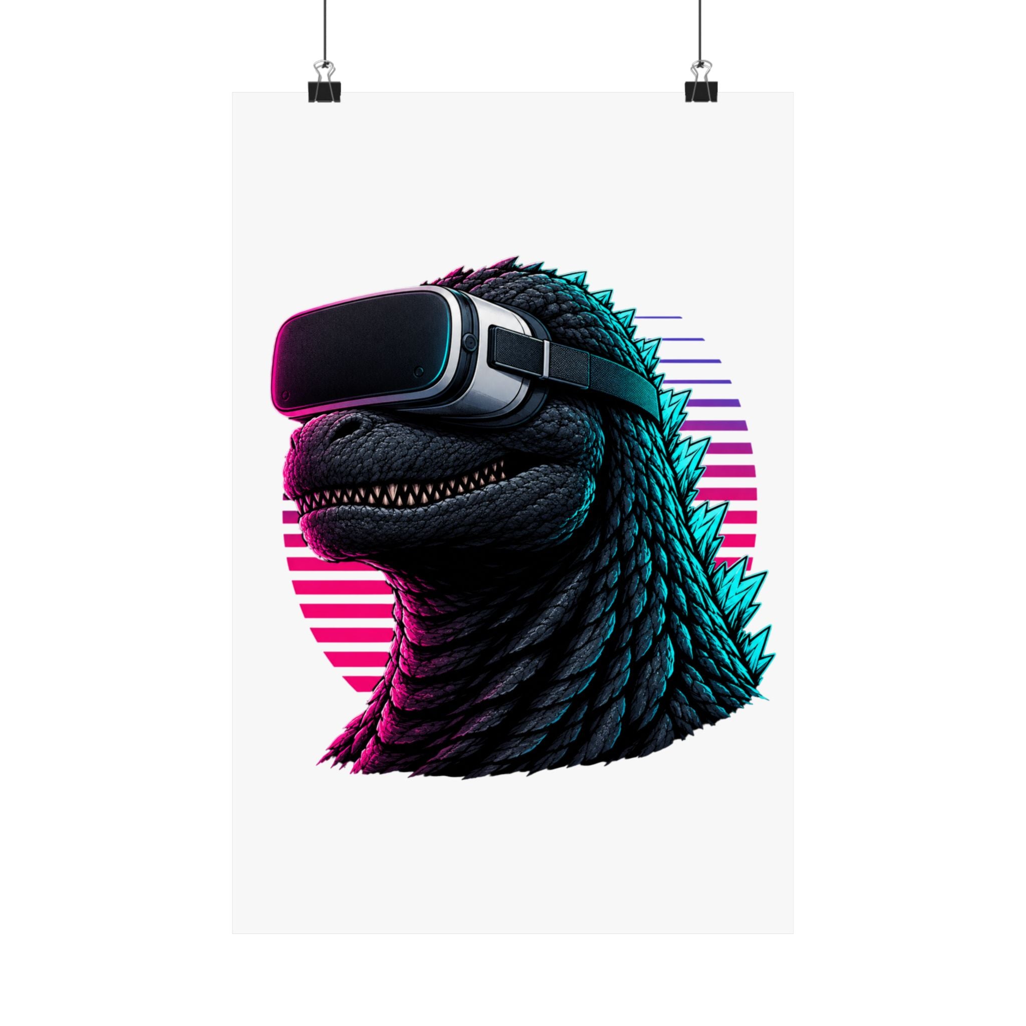 Synthwave Godzilla VR Poster, Retro Neon Kaiju Gamer Wall Art