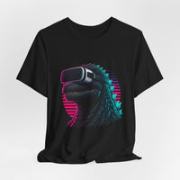 Synthwave Godzilla VR Tee, Retro Neon Dino Gamer Graphic Shirt