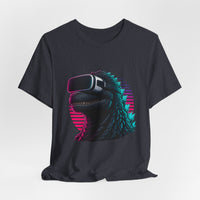Synthwave Godzilla VR Tee, Retro Neon Dino Gamer Graphic Shirt